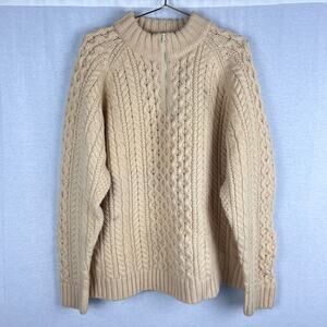 Blarney Woollen Mills Sweater Mens Aran Cable Knit Wool Fisherman Quarter Zip